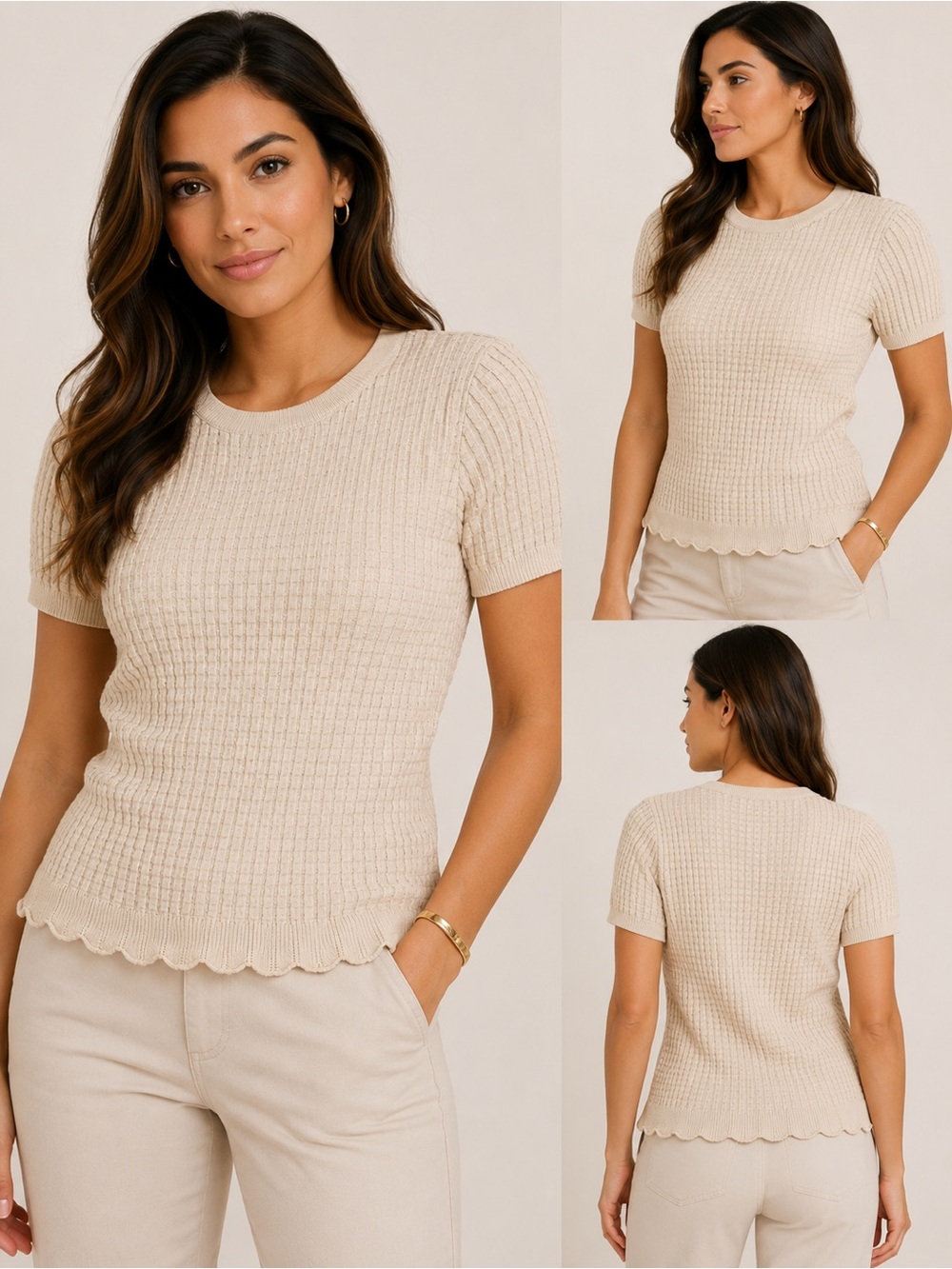 Philosophy Neutral Waffle-Knit Short Sleeve Top